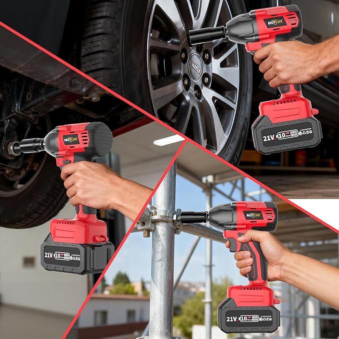 4.0Ah Battery Cordless Impact Wrench, Brushless 1/2 Impact Gun, 320Ft-lbs(430N.m) 20V High Torque Power Impact Driver, Electric Impact for Car Home, Red