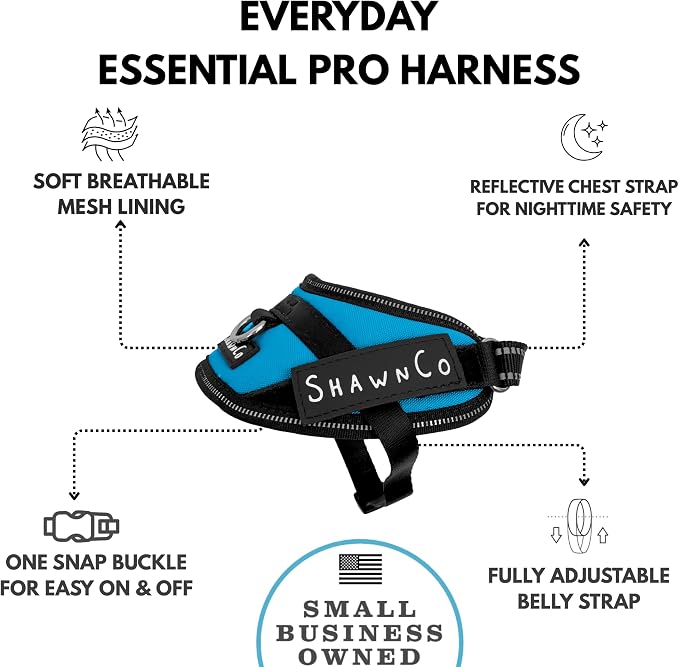 ShawnCo Essential Pro Dog Harness, No-Pull Pet Vest with Removable, Reflective Side Patches, Adjustable and Padded Harness for Small, Medium and Large Dogs (Oceanic Blue, XS)