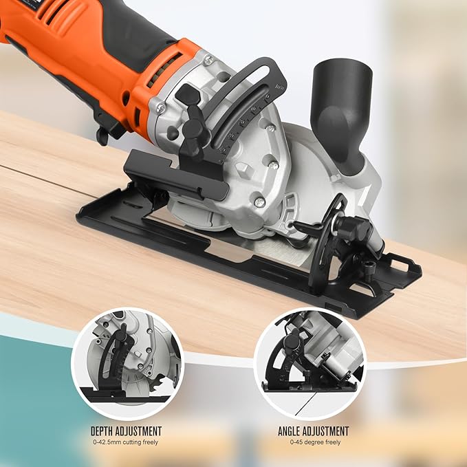 Yunirvana 710W Corded Mini Circular Saw, 5200RPM Electric Circular Saw, Parallel Guide, Compact Saw with 2Pcs Blades(24T Wood Blade and 60T Metal Blade), for Wood, Metal, Plastic, Home Renovation