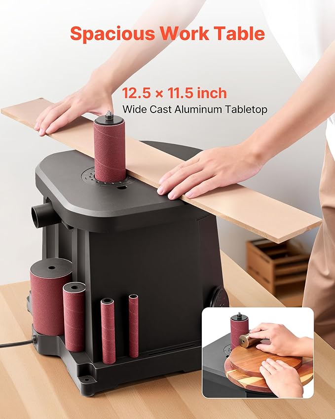 VEVOR Oscillating Spindle Sander, 2000RPM Benchtop Spindle Sander with 6 Sleeves (1/2"-3"), 0.59" Stroke & Dust Connection Port for Furniture Finishing, Crafts Sanding, DIY Woodworking