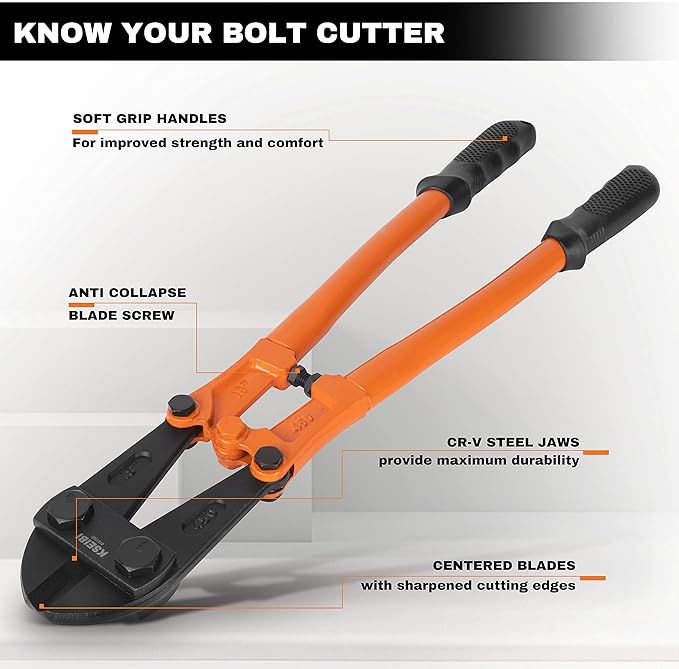 KSEIBI 141600 Heavy-Duty Large Size Bolt Cutter 42" for Cutting Fence, Steel Wire, Chain, Screws, Rivet, and Padlock, Metal Rods with Soft Grip Rubber Ergonomic Handle Cutters 1050mm