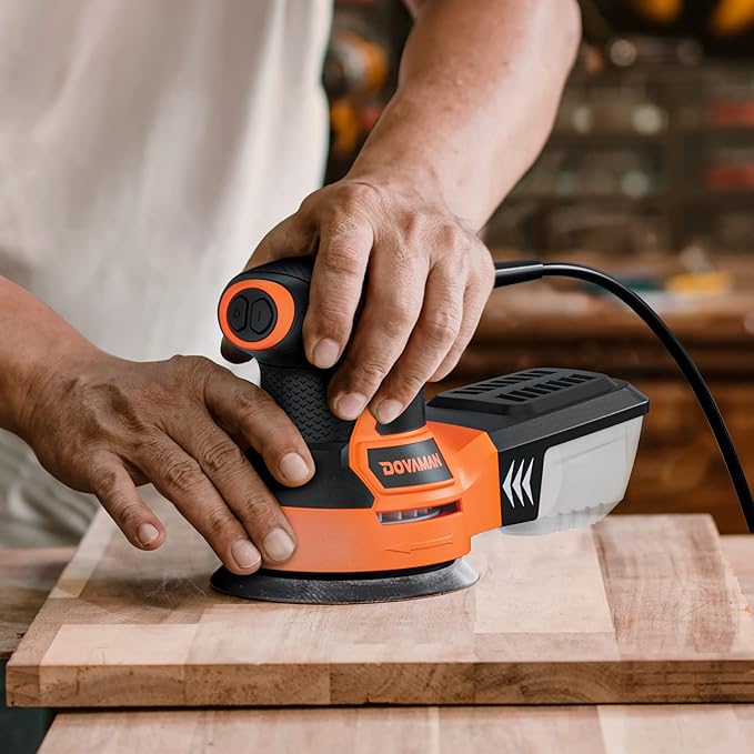 DOVAMAN ROS01A Orbital Sander, 3A Random Orbit Sander, 6 Variable Speeds, Up to 13000 rpm, 12pcs Sandpapers, 5in Sanding Pad, Dust Collection, Electric Tool Perfect for Woodworking
