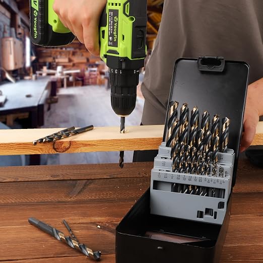 29PCS Drill Bit Set 1/16"-1/2", Black and Gold Oxide Finish Metal Drill Bits, M2 Jobber Length Twist Drill Set with Index Case for Steel, Wood, Plastic