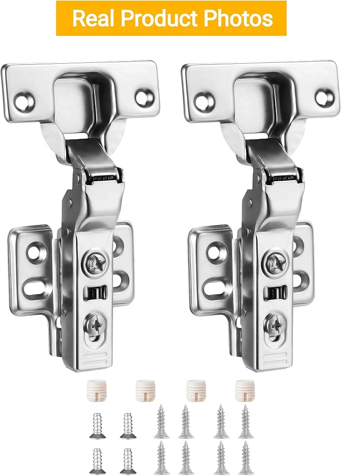 2pcs Professional Grade Half Overlay Soft Close Cabinet Hinges Frameless Concealed Cabinet Door Hinges European Soft Closing Four-Hole Mounting Plate Hinges Nickel Plated Finish