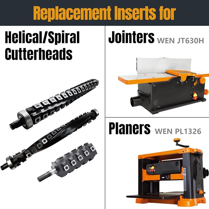 POWERTEC 14.3mm Carbide Inserts Cutter Knives for Spiral & Helical Cutterheads - Fits Wen PL1326, JT630H & Rikon 25-130H, Tungsten Carbide Replacement Blades for Planer and Jointer (14301)