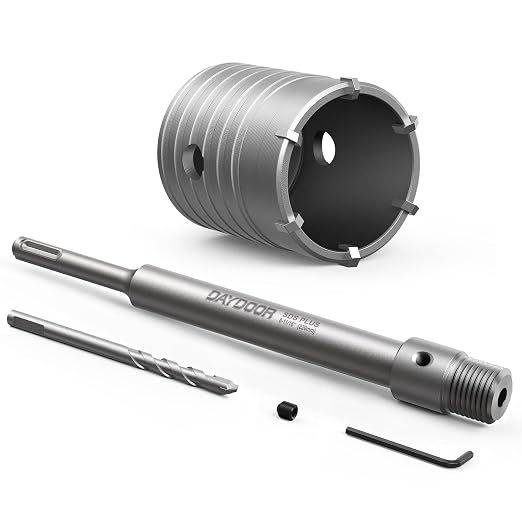 DAYDOOR 2-3/16" (55mm) Concrete Hole Saw with SDS Plus Shank Adapter, Tungsten Carbide Tipped Masonry Hole Saw, Heavy Duty Concrete Core Drill Bit for Brick, Cement Wall, and Stone