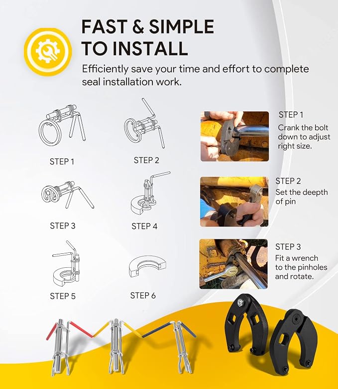 3 Pack Hydraulic Seal Installation Tools & 1266 Adjustable Gland Nut Wrench & 7463 Small Universal Gland Wrench, Hydraulic Cylinder Spanner Wrench Piston Repair Seal Kit, Farm & Construction Equipment
