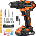 WORKBLESS 21V Power Drill Set, Cordless Drill with Battery and Charger, 3/8'' Keyless Chuck, Variable Speed, 18+1 Torque Setting and 28pcs Bits Tool Set(Orange, 1 Battery)