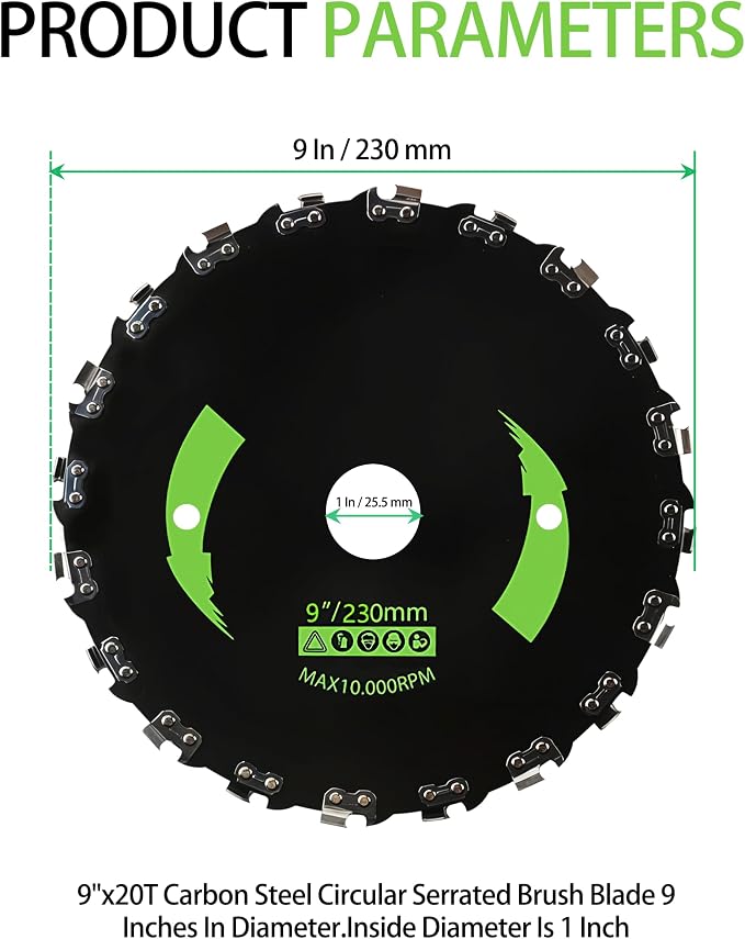 Brush Cutter Trimmer Conversion Kit with 9" x20T Carbon Steel Chainsaw Brush Cutter Blades, Includes, Files, Gloves, Compatible with Echo Models SRM-225, SRM-225i, SRM-266, SRM-280
