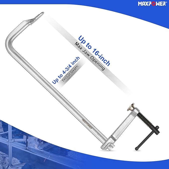 MAXPOWER 16-inch F Clamp, 4-3/4" Throat, Forged Full Steel Bar Clamp