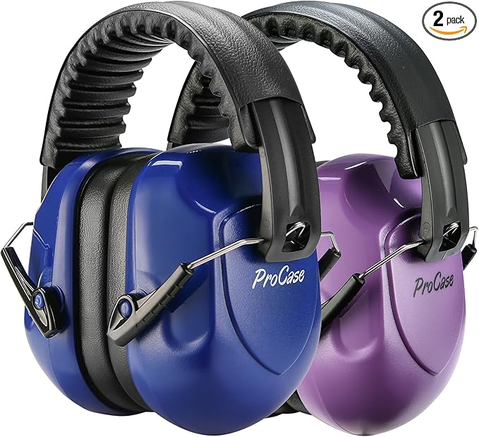 ProCase Noise Reduction Ear Muffs, Sound Proof Ear Protection, NRR 28dB Noise Cancelling Headphones for Adults Kids Autism, Hearing Protection for Shooting Gun Range Mowing -2 Packs, Purple & Navy