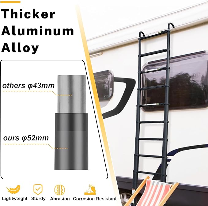 RIKADE Telescopic Ladder, 6.5 ft Aluminum Telescoping Ladder with Non-Slip Feet and Stable Hook, Portable Extension Ladder for Household and Outdoor Working, Max Load 330 lb, Black