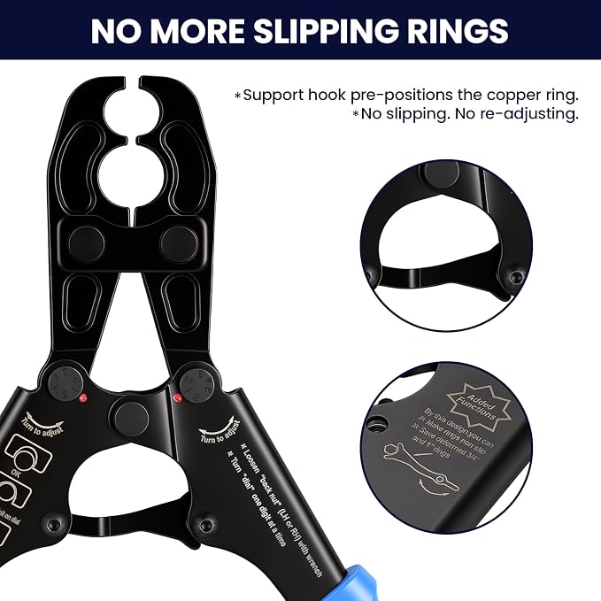 PEX Pipe Crimping Tool 1/2" & 3/4",PEX Crimp Tool Kit for Copper Crimp Rings with a wrench and GO/NO-GO Gauge