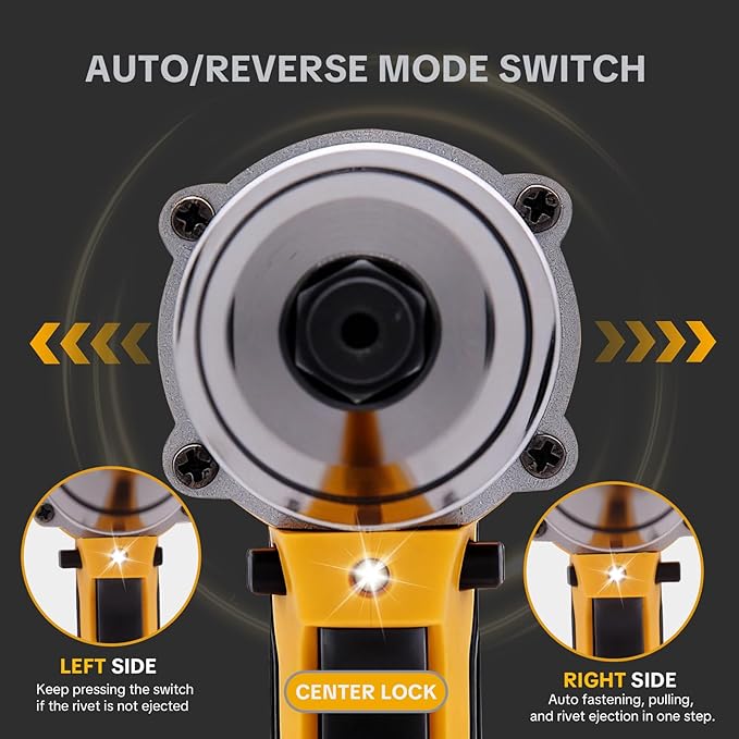 Cordless Rivet Gun Tool for Dewalt 20V Max Battery, Brushless Electric Automatic Rivet Gun with 1/8" 5/32" 3/16" Rivets & LED Light, Pop Rivet Gun Kit for Auto Repair, Construction & DIY (Tool Only)
