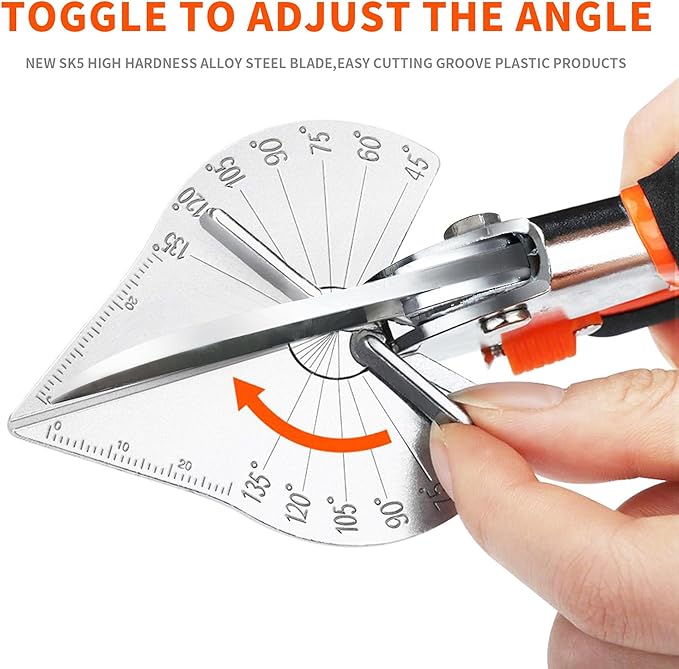 GARTOL Miter Shears, 45-135 Degree Adjustable Angle Scissors, Quarter Round Cutter Tool with Spare SK5 Blades, Trunking Shears for Cutting PVC, Trim and Softwood Moulding (Not for Hardwood)
