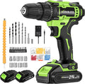 WORKBLESS 21V Power Drill Set, Cordless Drill with Batteries and Charger, 3/8'' Keyless Chuck, Variable Speed, 18+1 Torque Setting and 28pcs Bits Tool Set(Green, 2 Batteries)