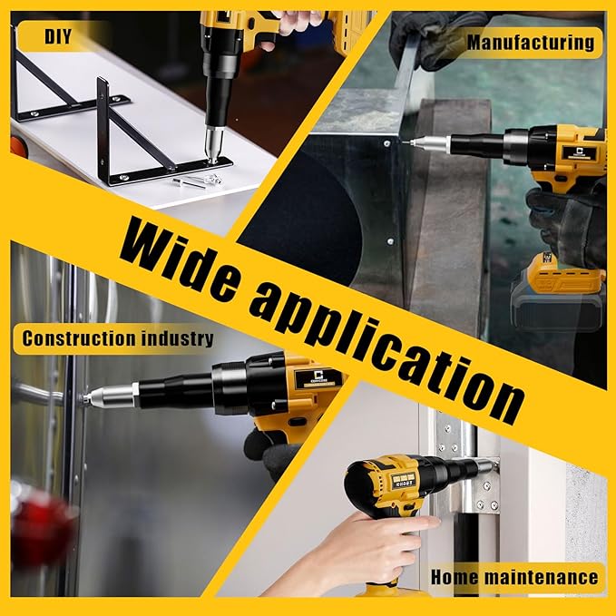 Cerycose Rivet Gun Compatible with Dewalt 20V Battery, Cordless Rivet Tool with 3 Size (1/8", 5/32", 3/16") Aluminum Rivets, Brushless Motor Rivet Gun Kit Nose Piece, No Battery