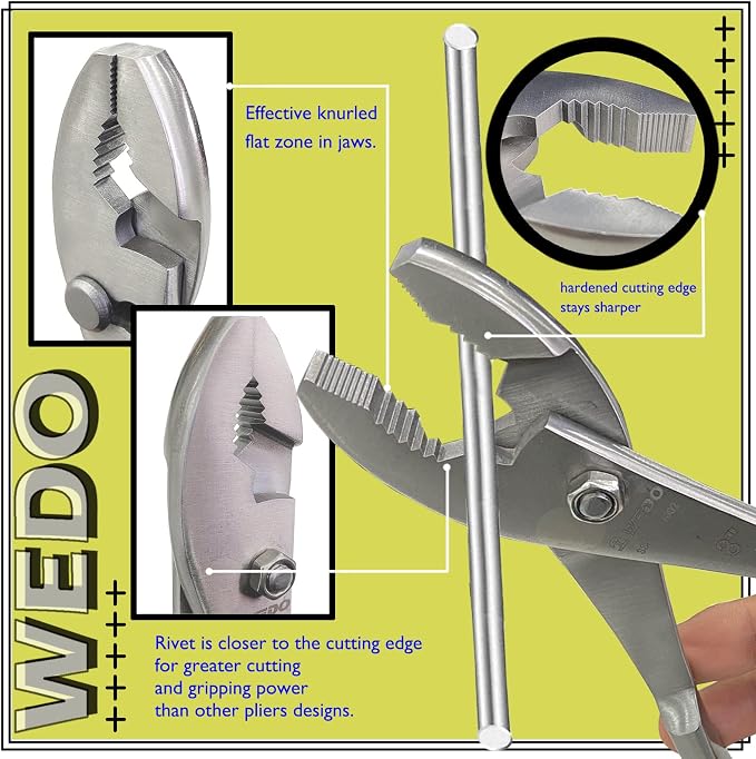 WEDO Slip Joint Pliers, 8-Inch Curved Jaw Combination Pliers,Stainless Steel,Corrosion Resistant, Ergonomic Handle