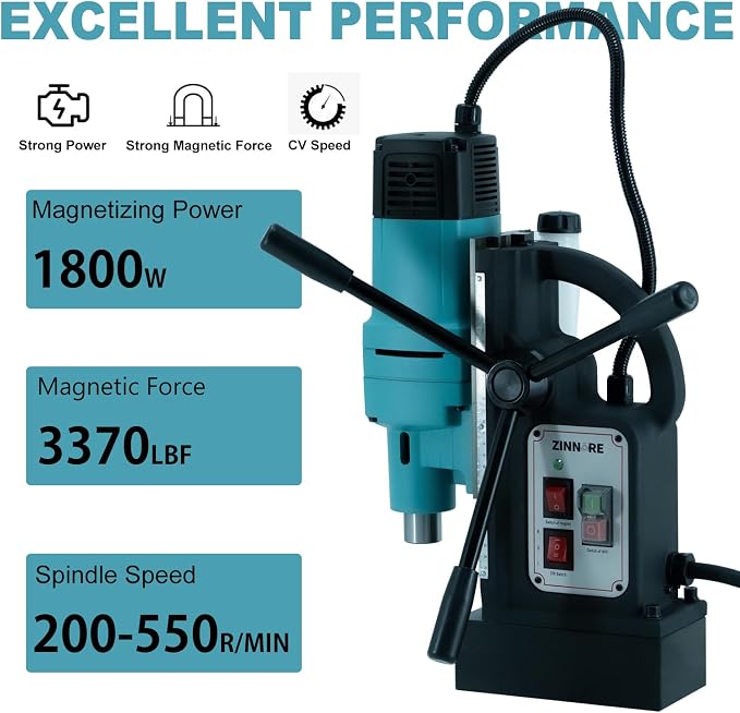 Mag Drill Press, 1800W Magnetic Drill, 2-3/18 inch Max Boring Diameter, 3370lbf/15000N Mag Force, Portable Electric Mag Drill Press for Metal Surface
