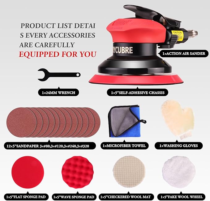 5 Inch da Sander - Professional Air Sander, Pneumatic Orbital Sander/Air Orbital Sander for Auto Body Work, DA Sander for Auto Body & Lijadora de Aire (5 Inch)