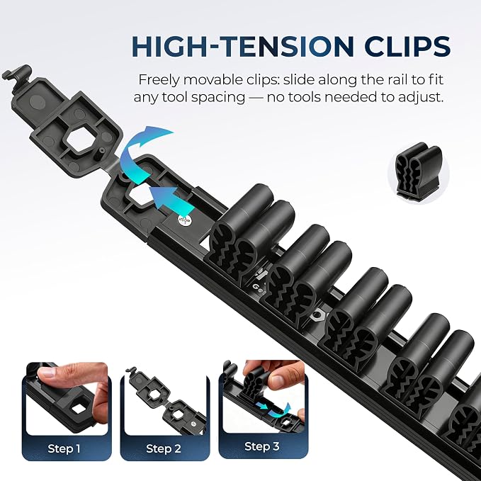 Reniteco 6-Piece Magnetic Socket Organizer and Screwdriver Organizer Set | 3-Piece 1/4", 3/8" & 1/2" Drive Socket Rails, 3-Piece Wrench Screwdriver Holder, Interchangeable Clips, Aluminum Alloy Rail