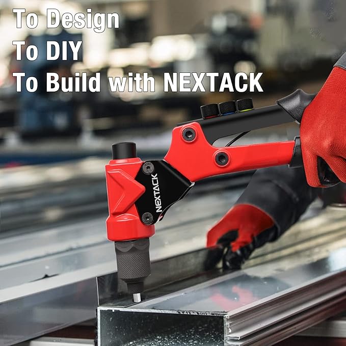 NEXTACK Heavy Duty Pop Rivet Gun Kit (NT200) – 360° Swivel Head for Tight Spaces, 4 HSS Drill Bits + 200 Assorted Rivets + 4 Nosepieces | Rugged Organized Case