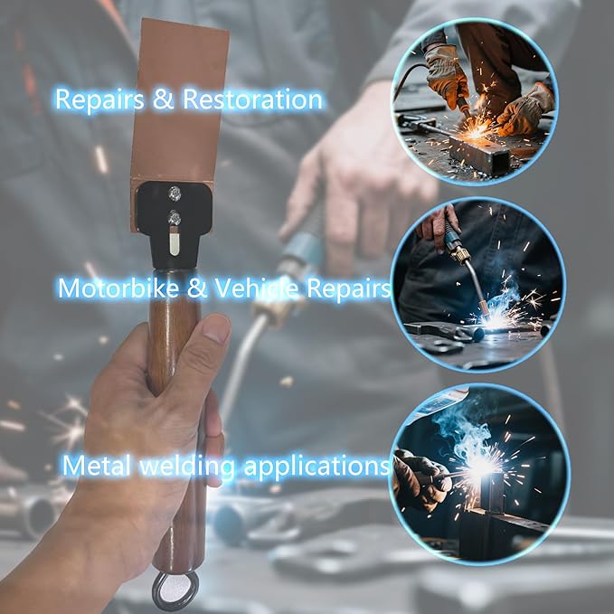 ‌Gloxyuni Flat Copper Spoon Welder Backer Tools Welders Helper Welding Equipment Paddle Backer with Wooden Heat-Resistant Handle & Dual-Screw Fastening