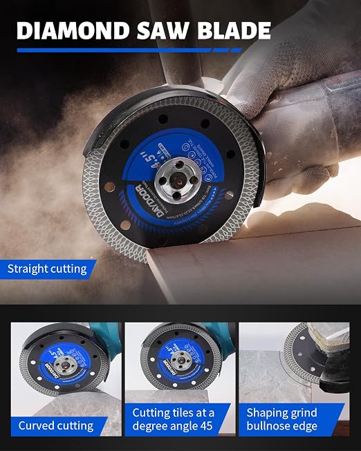 DAYDOOR Diamond Hole Saw Kit, 15-Piece Tile Hole Saw Kit 1/4" 5/16" 4/5" 1" 1-3/8" 2" 3" 4",Vacuum Brazed Core Drill Bits for Porcelain Tile, Granite, Marble, Stone(Blue)