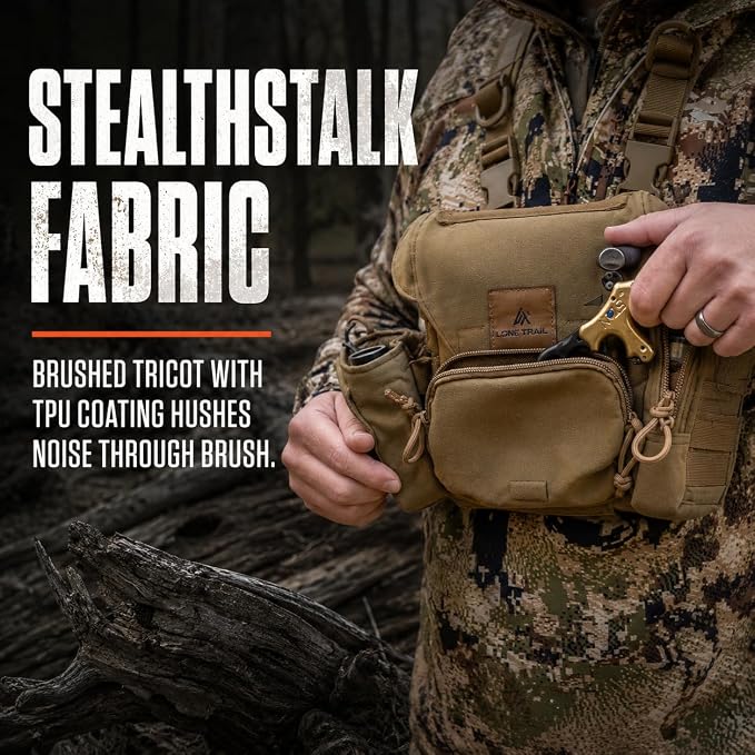 Extra Storage Bino Harness - Binocular Chest Pack, Hunting Rig | Waterproof 500D Cordura, StealthStalk quiet fabric, rangefinder pouch, silent magnetic closure