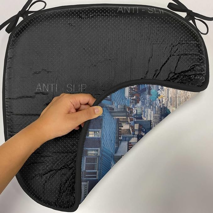 Lunarable Paris Chair Cushion Pad, Paris Cityscape from Montmartre Rooftops Flying Bird Pigeons Foggy Sunrise, Seat Padding for Kitchen & Patio with Anti-Slip Backing, 16"x16", Dark Blue Yellow