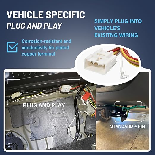 MECMO 4 Pin Trailer Wiring Harness for 1989-1995 Toyota Pickup & 1995-2004 Toyota Tacoma, ‎55379 Vehicle-Side 4 Prong Towing Hitch Wire for Trailer Light Hook Up, Plug & Play 4 Way Flat T-Connector