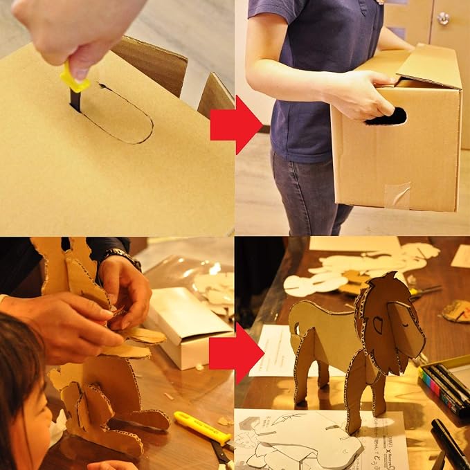CANARY Cardboard Cutter with Sheath - 7.5" Box Opener Utility Knife with Non-Stick Coated Blade for Breaking Down Boxes & Opening Packages - Made in Japan, Yellow