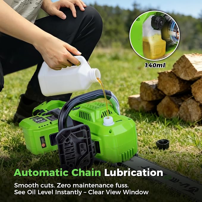 40V Battery Chainsaw 16 Inch with 2×6.0Ah Batteries & Charger | Brushless Cordless Electric Chainsaw with Tool-Free Tension, Auto Oiling for Homeowners, Storm Cleanup & Firewood Cutting