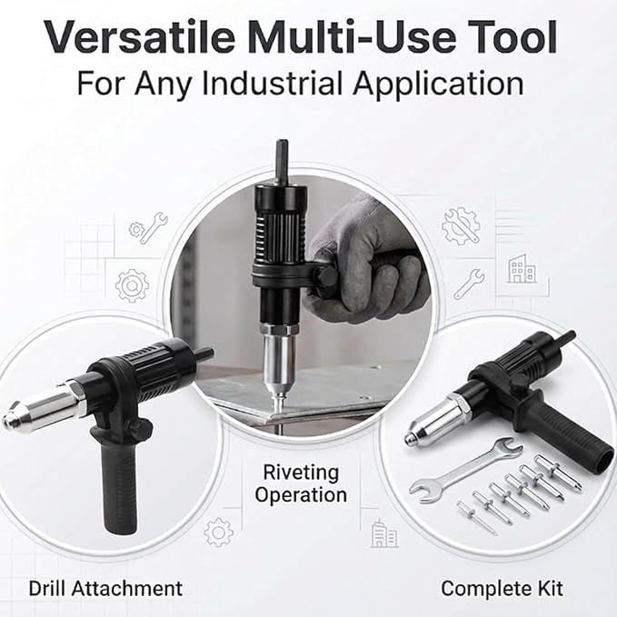 Electric Rivet Gun Adapter,Rivet Adapter for Drill,Professional Electric Rivet Gun Adapter Kit,Alloy Steel Riveting Tool for Metal & Aluminum Work