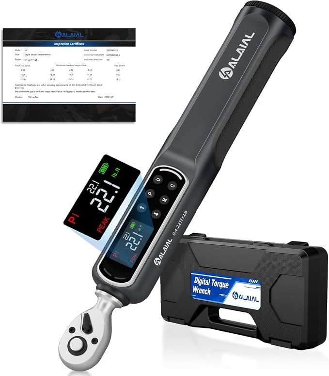 Digital Torque Wrench 1/4 Drive, 0.4-22.1 Ft.Lb ±2% Accuracy | LED Display, Buzzer&Vibration Alert, 2 Modes, 10 Presets&500 Data Logs, for Lug Nuts, Automotive, Motorcycle Repair