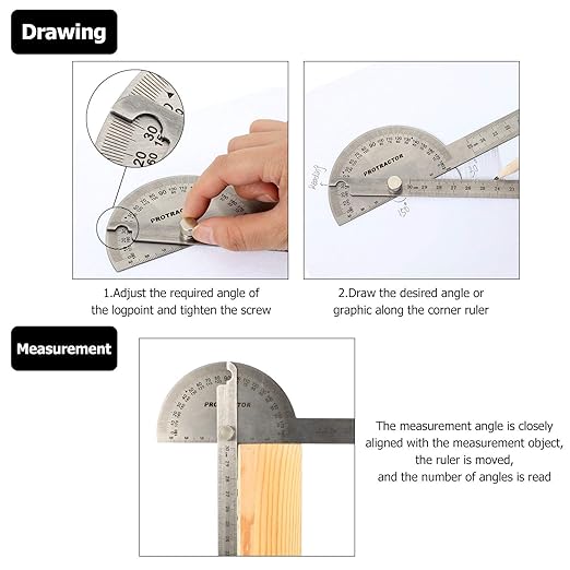 Angle Protractor Angle Finder Ruler Two Arm Stainless Steel Protractor Woodworking Ruler Measure Tool with 0-180 Degrees(30 cm/ 11.8 Inch)