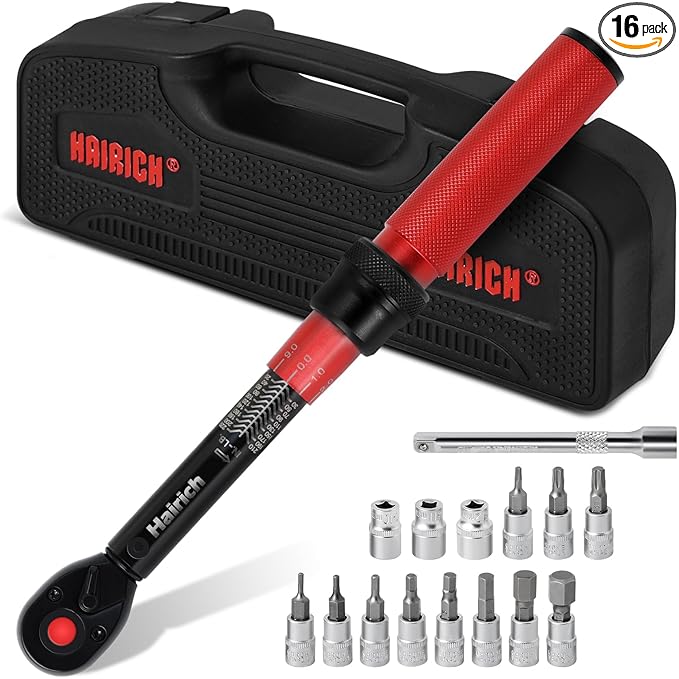 Hairich 1/4-Inch Torque Wrench Bike,2.3-24.9 N.M/20-220IN.LB, Drive Click Torque Wrench Set,16PCS 72-tooth Torque Wrenches Set with Extension Bar & Socket Sets for Bicycle