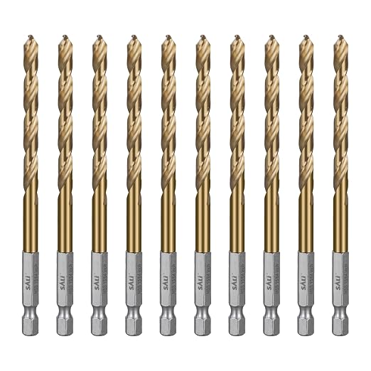 SALI Cobalt Drill Bit Set,10 Pack 15/64 Inch High Speed Steel Hex Shank Jobber Drill Bits, for Hardwood, Aluminum,Metal,Copper,Alloyed Steel