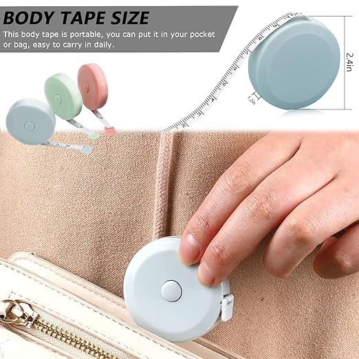 6 Packs Retractable Tape Measure + 2PCS Soft Measuring Tape for Body Measurements(60-Inch), Premium Sewing Tape Double Scale Vinyl Ruler for Weight Loss Medical Tailor Fabric Cloth Knitting Craft