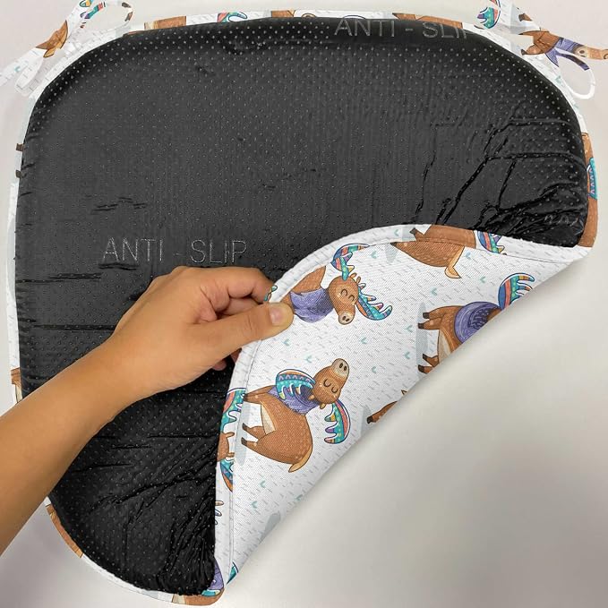 Lunarable Deer Chair Seating Cushion Set of 6, Moose in Cartoon Elks with Rainbow Antlers Cheerful Comic Pattern, Anti-Slip Seat Padding for Kitchen & Patio, 16"x16", Turquoise Lavender