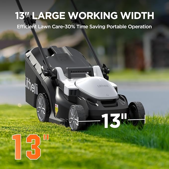 Litheli Cordless Lawn Mower 13 Inch, 5 Heights Adjustment, U20 Series 20V Electric Lawn Mowers for Garden, Yard and Farm, Light-Weight with Brushless Motor, 4.0Ah Portable Battery Included