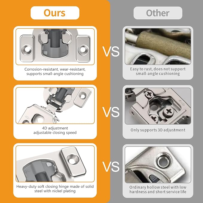 Chibery 50 Pack 1-1/4" 4D Concealed Hinges for Face Frame Door, Soft Close On/Off Switch, Self Closing, 105° Open Angle Concealed Stainless Steel Hinges for Framed Cabinet, Satin Nickel