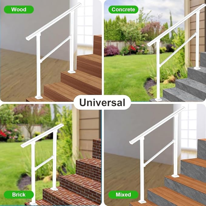 Hand Rails for Outdoor Steps，Stair Handrail & Indoor Stair Railing Kit，Railings for Outdoor Steps for Fence & Outdoor Steps (2, White-Straight, 2 Step)