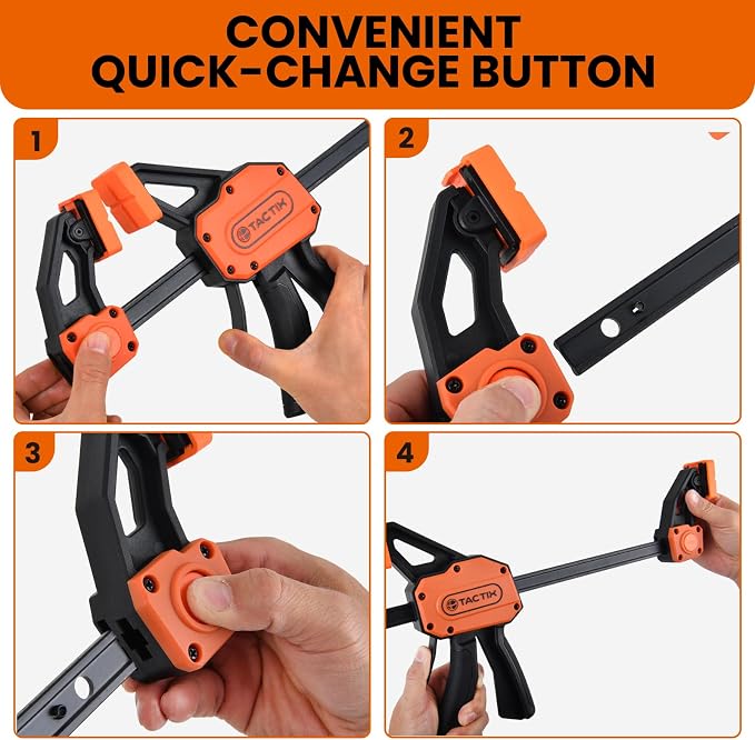 TACTIX 24" Bar Clamps for Woodworking, 2-Pack 300lbs One-Handed Spreader/Clamp, Quick-Clamp Wood Clamps Set for Hand Wood Working, Carpentry, and DIY Projects