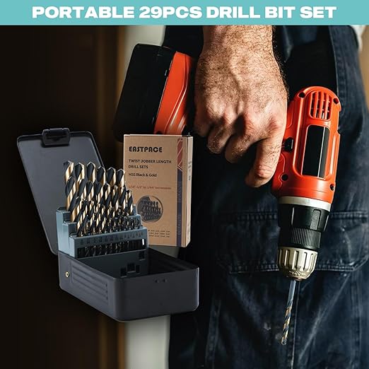 29Pcs Cobalt Drill Bit Set 1/16"-1/2", HSS with Black and Gold Finish, Twist Jobber Drill Bit Kit with Index Case for Cast Iron, Hard Metal, Stainless Steel, Plastic and Wood
