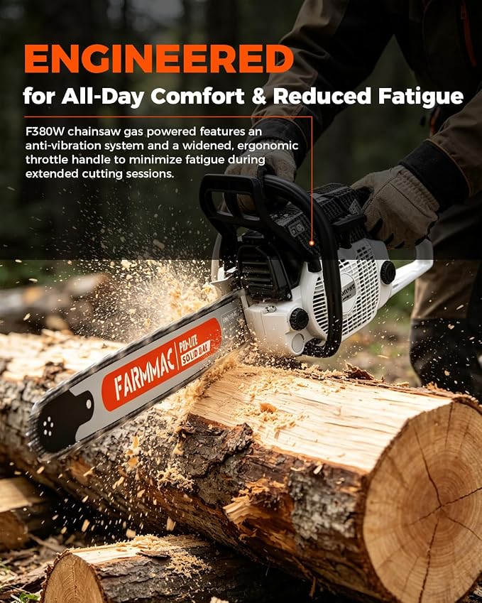 F380W Gas Chainsaw with 28 Inch Advance Bar, 72cc 2-Cycle Gasoline Power Chain Saws, 3.6KW 4.8HP for Professional Logging Work, Power Chain Saw All Parts Compatible with MS381 MS380 038