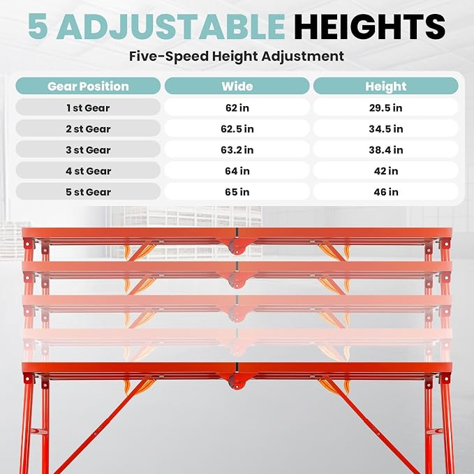 Folding Scaffolding Platform 69"x52.7"x15", 880 Lbs Capacity, 5-Level（33.8-52.7“） Height Adjustable Work Platform with Rhombus Anti-Slip Surface, Portable Scaffolding Ladder for RV and Home Decor