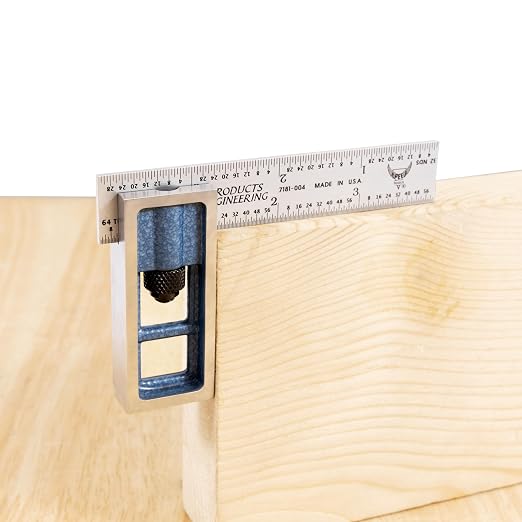 PEC Precision Double Square - 4 Inch Adjustable Machinist Square,Hardened Tempered Steel Blade, Satin Chrome Finish, Graduations 1/32,1/64",1/8",1/16", Made in USA