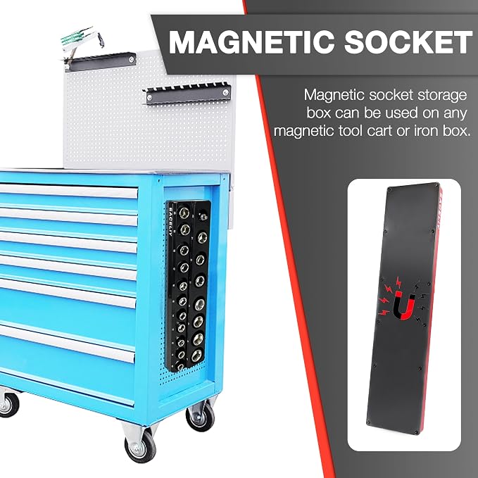 EACELIY Magnetic Socket Organizer Set,SAE & Metric Socket Holder Kit,，Tools tray， holds 35 Deep and Shallow 1/2" Sockets, attaches to steel box/tool cart (sockets not included) 丨2PC 1/2"