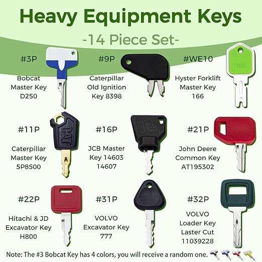 Contractors Heavy Equipment Keys Construction Equipment Multi Key Set fit Most Common Major Equipment Manufactures Forlift Dozer Lodaer John Deere CAT Case Hyster JCB Volvo and More Machine Keys